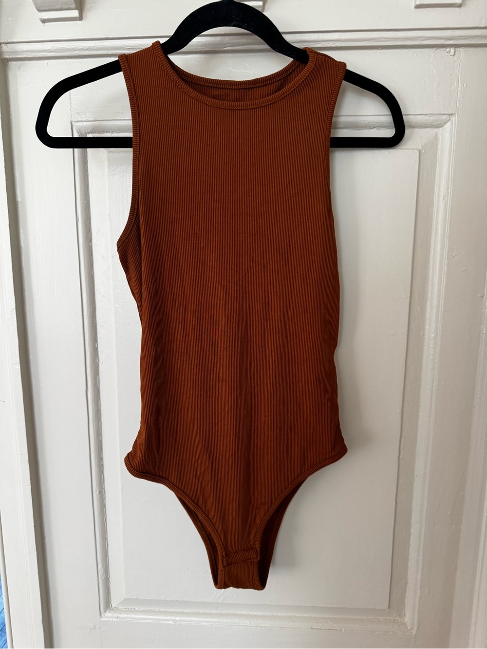 Amazon Ribbed Tank Bodysuit in Rust Brown